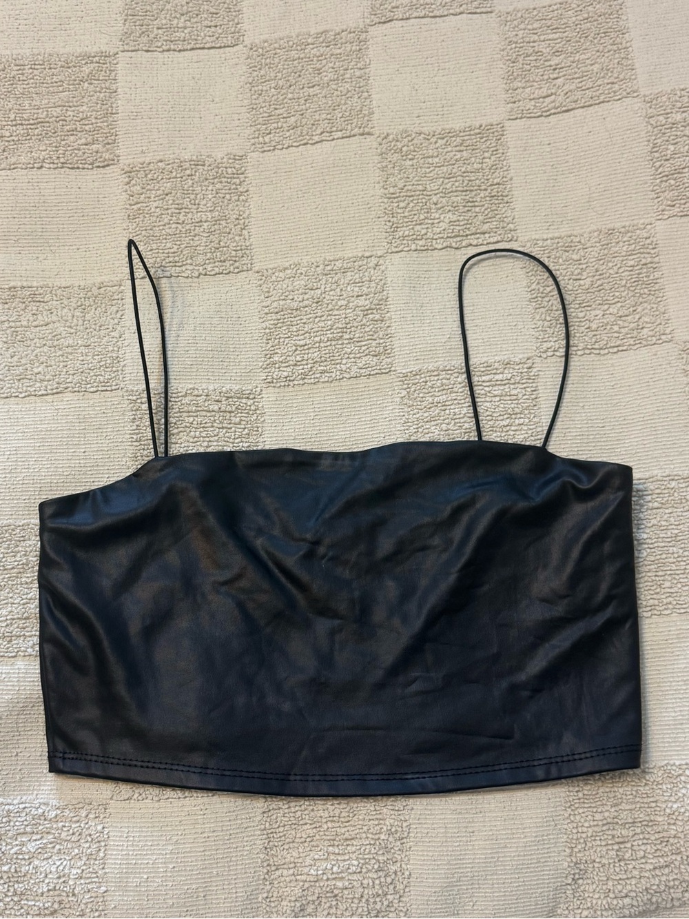 Charlotte Russe Black Faux Leather Spaghetti Strap Crop Top